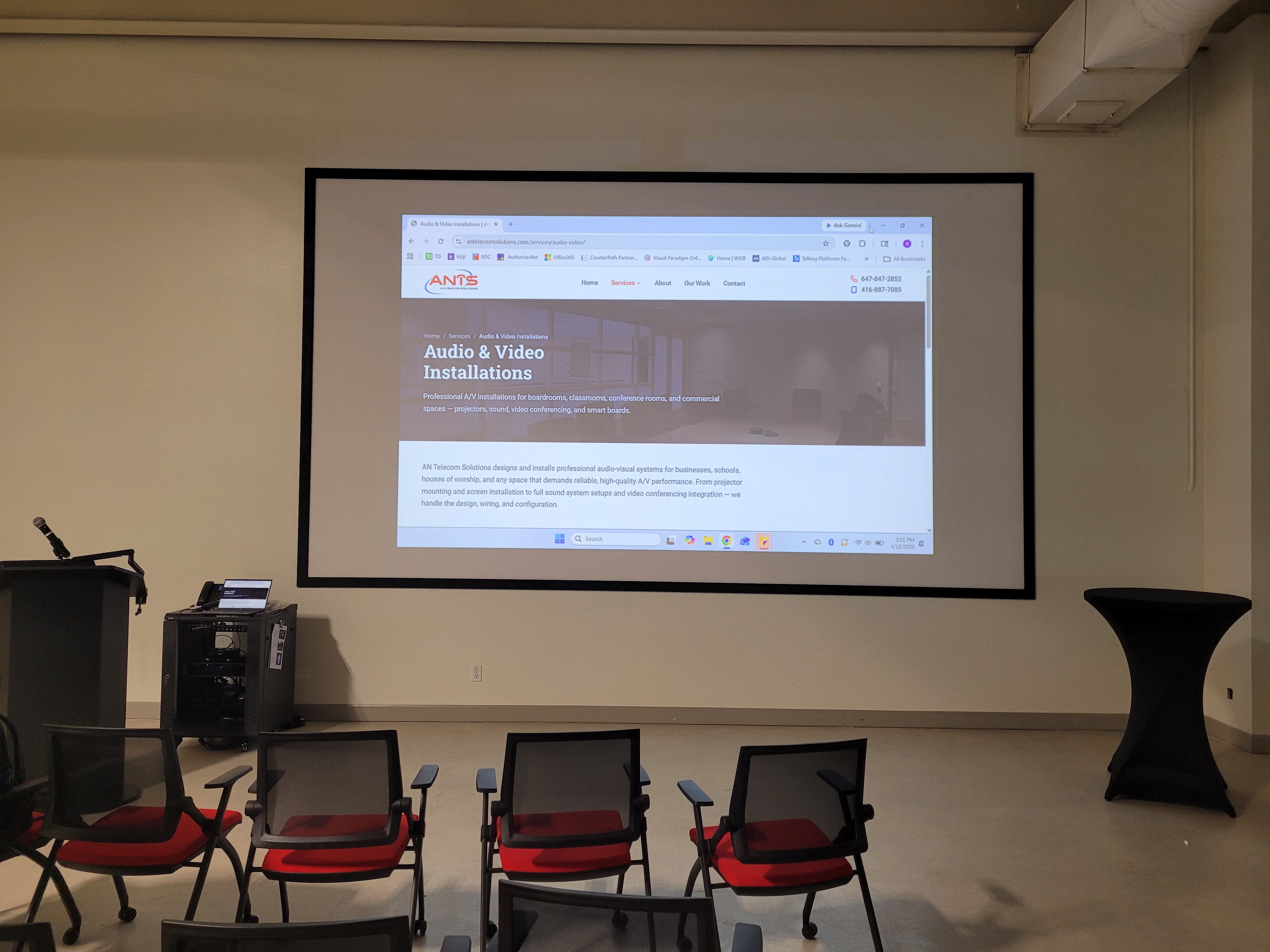 Projector and display setup — commercial A/V installation
