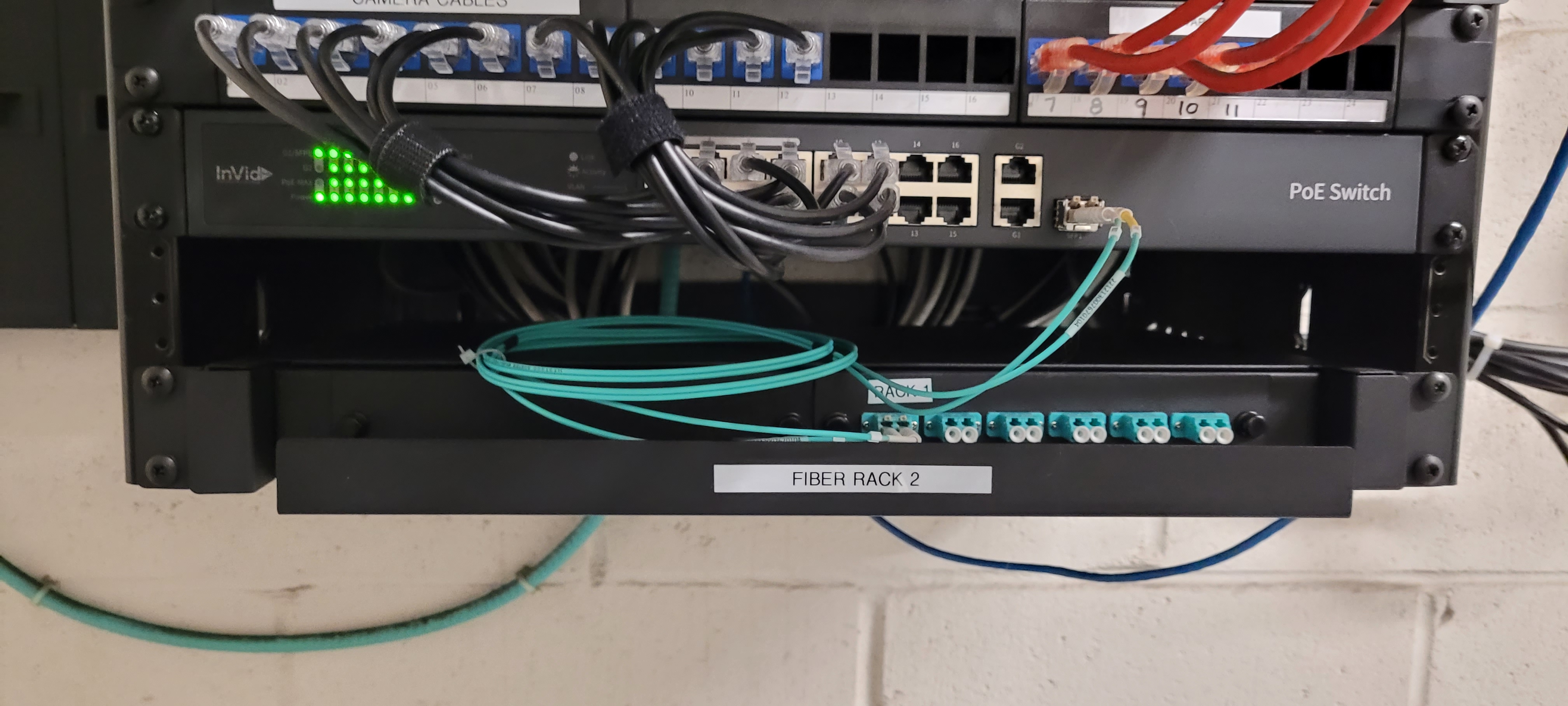 Fiber optic patch panel and rack installation